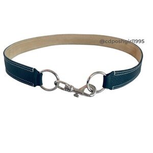 Miu Miu belt pebble leather black w/ silver buckle white stitching sz 36/90